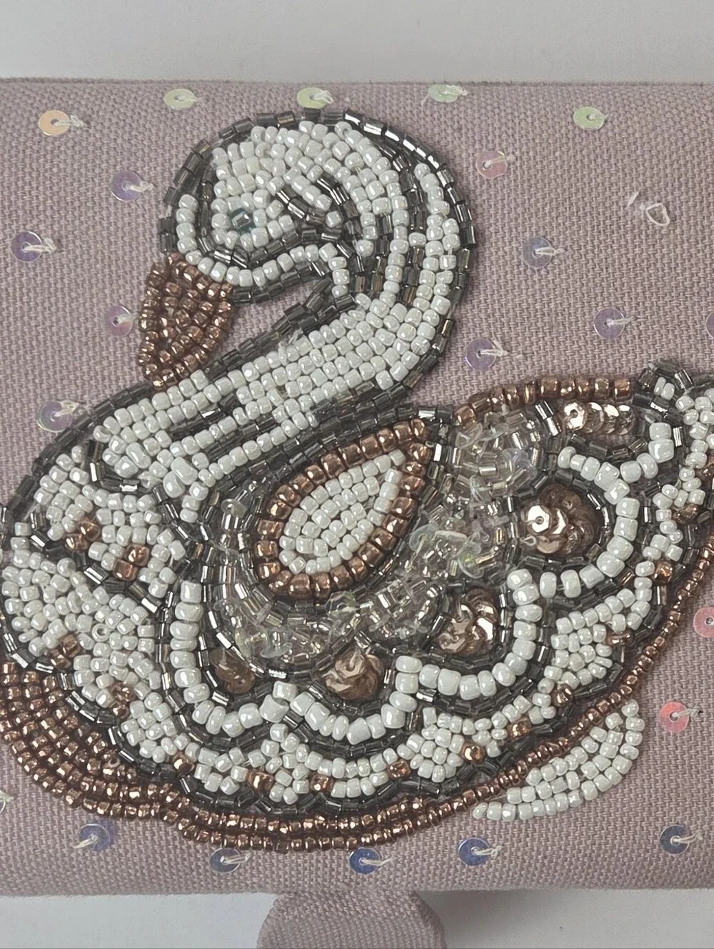 Beaded Swan Jewelry Box - Dusty Pink